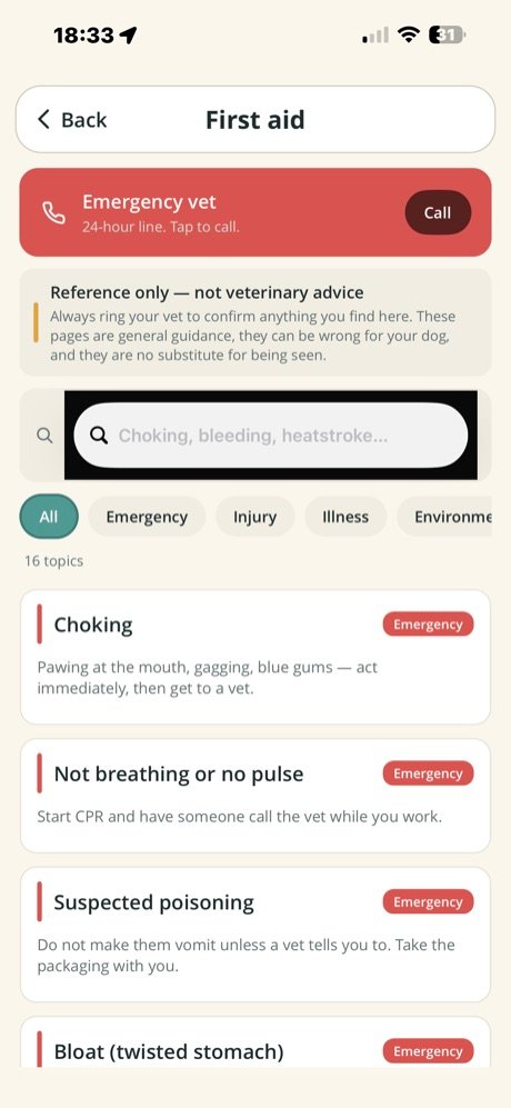 First aid topics with the emergency vet line